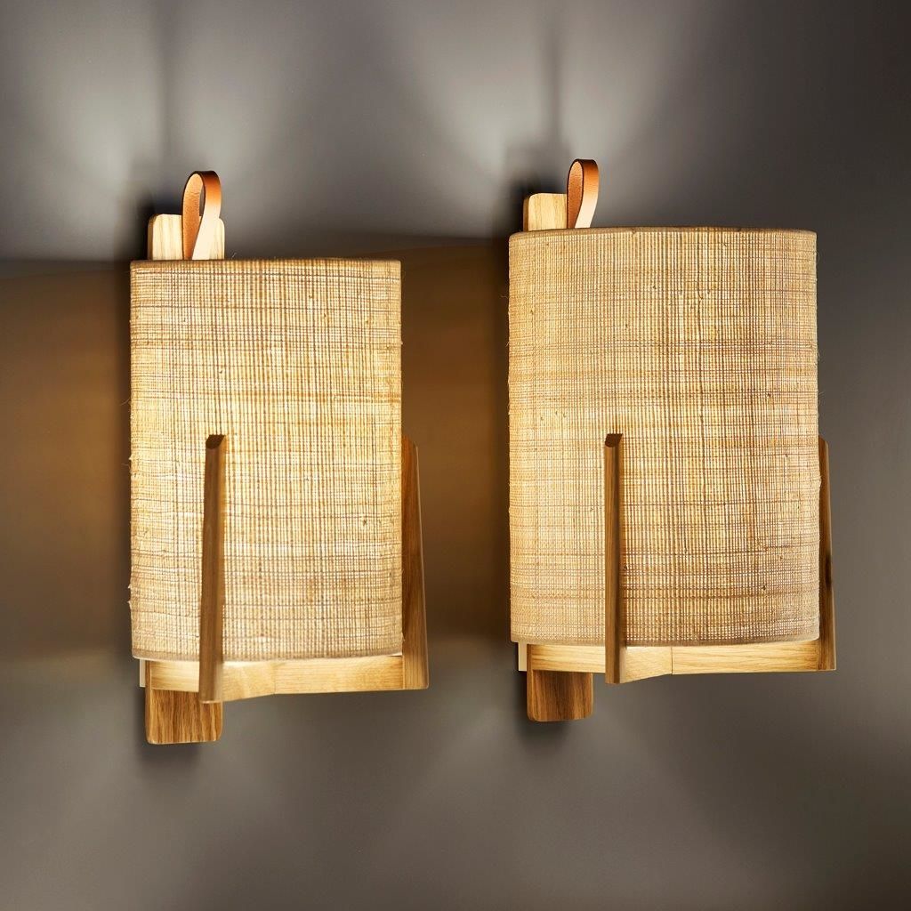 CARPYEN Wandleuchte Wandlampe Greta Eichenholz Naturfaser Textil weiß E27 LED - 8435579825952