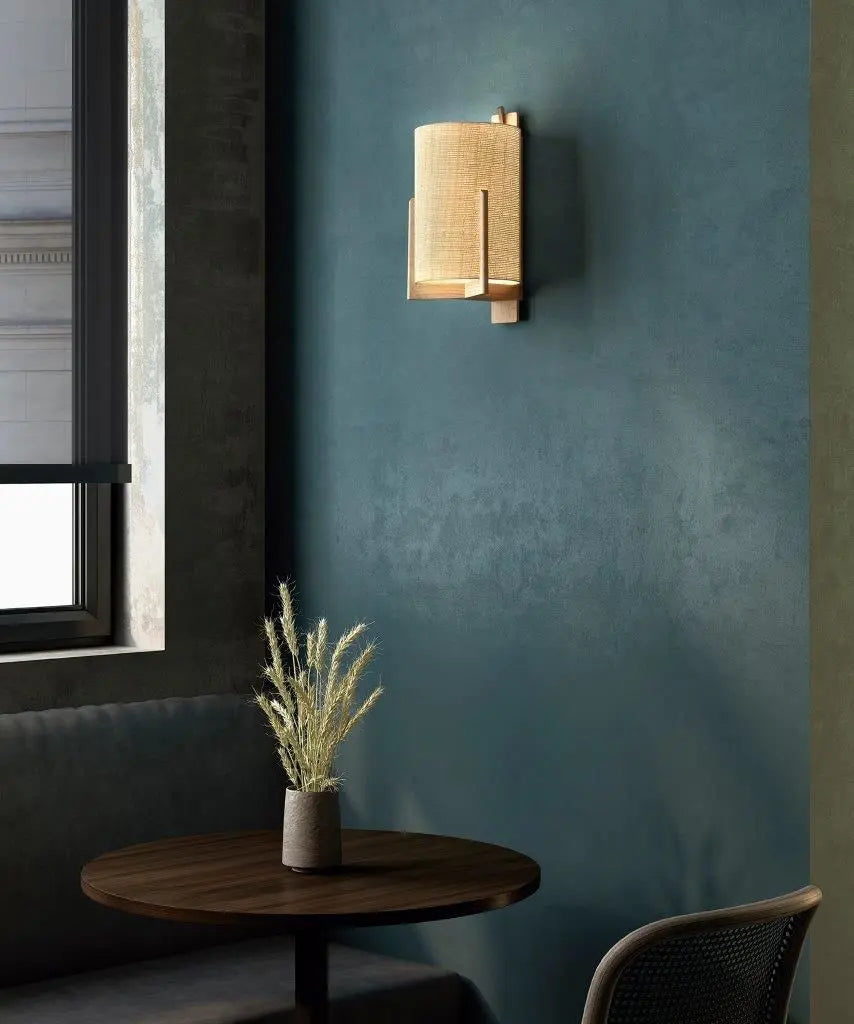B-Ware Carpyen Wandleuchte Wandlampe Greta Eichenholz Naturfaser Textil Weiß E27 Led - 8435579825952