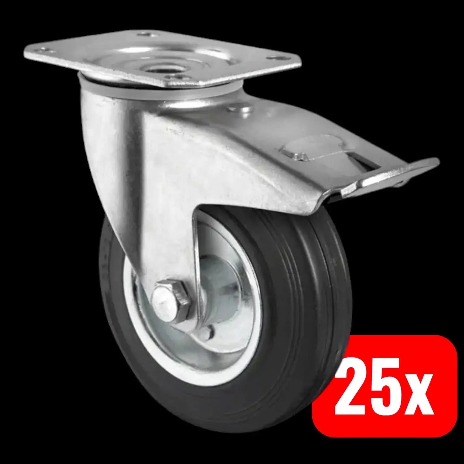 B-Ware Cascoo Lenkrolle Rolle Rad 80mm Schwarz Vollgummi Totalfeststeller 25 Stück - 4260654038859
