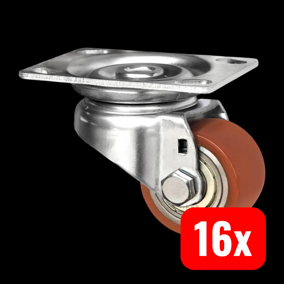 CASCOO Lenkrolle 50mm PU braun 150kg Möbelrolle Transportrolle Platte 16 STÜCK - 1