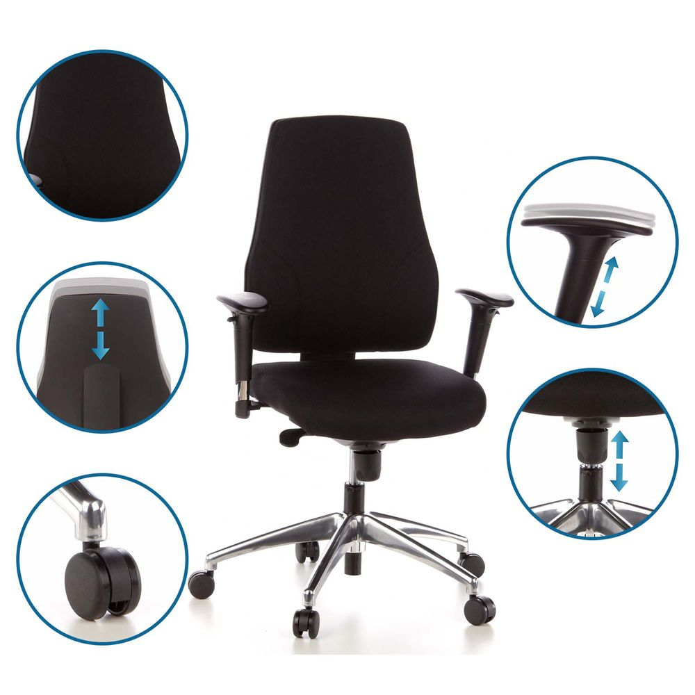 hjh OFFICE PRO-TEC 200 Bürostuhl Drehstuhl Büro-Stuhl Stoff schwarz Aluminium