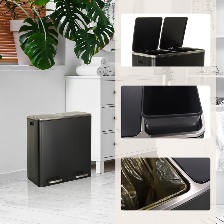 Hjh Office Abfallsammler Mülltrennsystem Clean Xi 60 L  Stahl Schwarz Mülleimer B-Ware