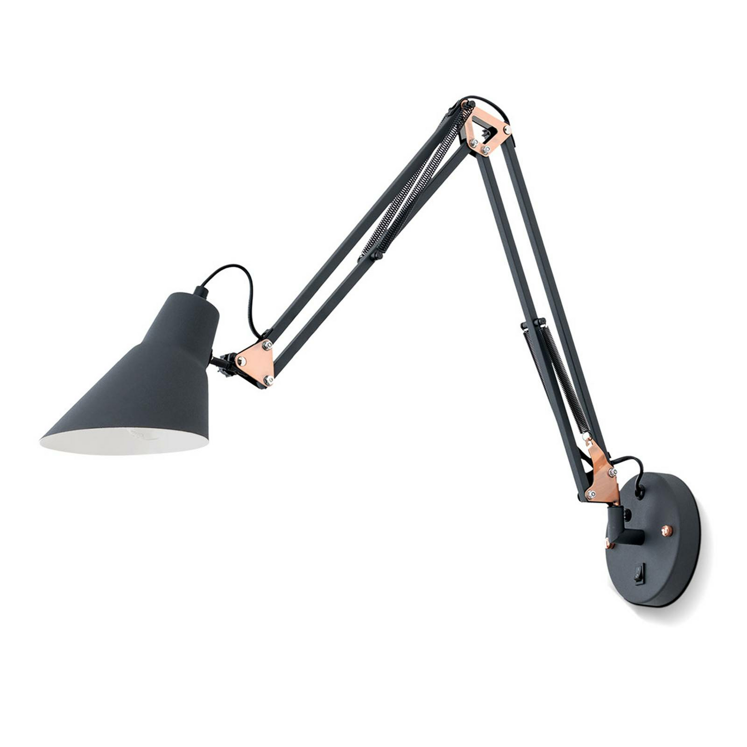B-Ware Wandleuchte Bachelor Federzug Wandleuchte Lampe Leuchte E27 Schwarz Matt Kupfer