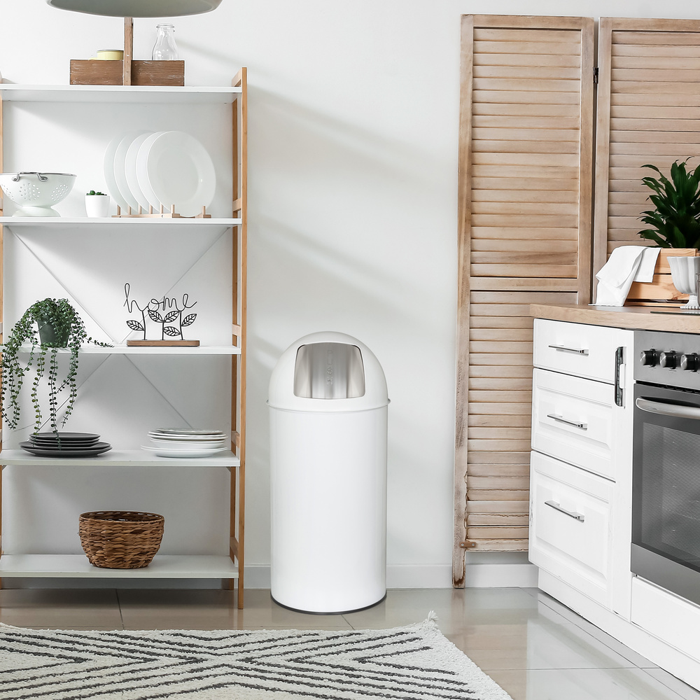 B-Ware Hjh Office Abfallsammler Mülleimer Push 50 L Mülleimer Abfalleimer Satin Weiss