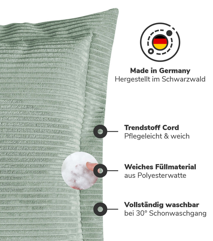 Mokebo Sofakissen Cord 'Das Wölkchen' Couchkissen Flatterkissen Dekokissen Grün B-Ware - 4262436123494