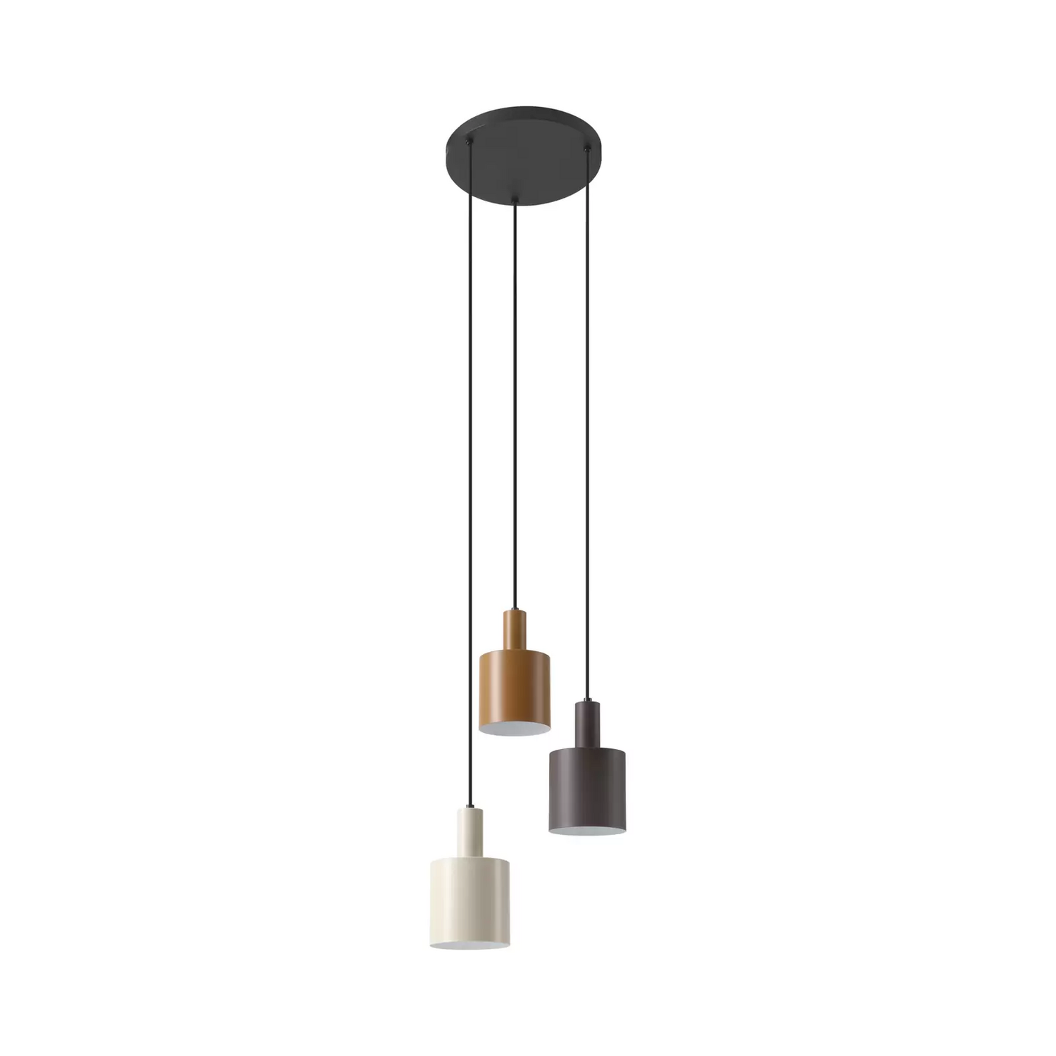 Suspension Lindby Ovelia, lampe suspendue noire, marron, beige, ronde, 3 ampoules.