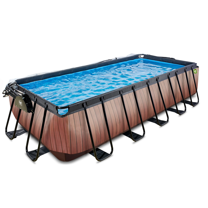 EXIT Wood Pool mit Sandfilterpumpe und Abdeckung Aufstellpool Outdoor-Pool