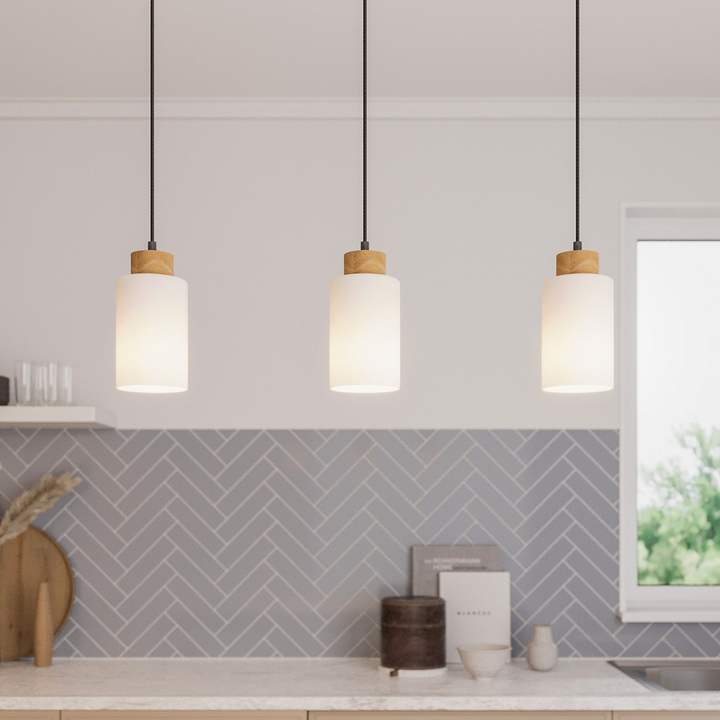 Envostar Talia Pendelleuchte Pendelleuchte Lampe 3 Fl E27 Linea Eiche Weiß Sc497 B-Ware
