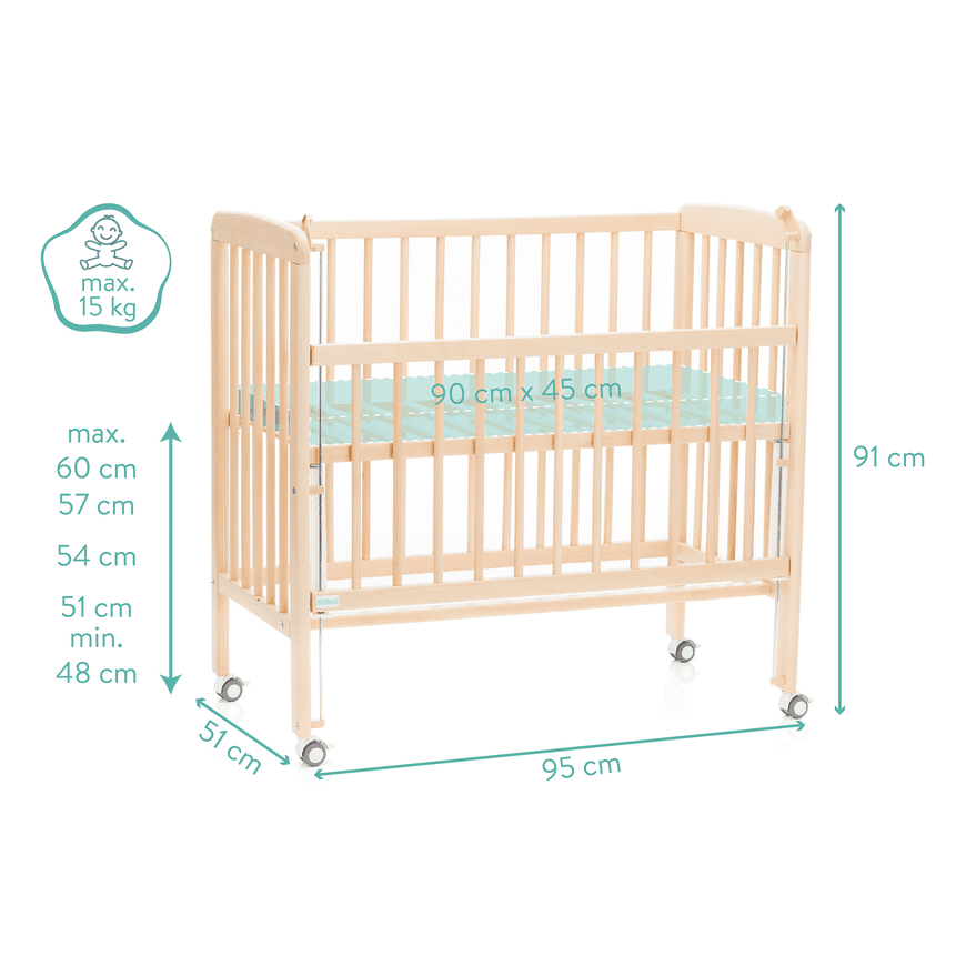 Fillikid Beistellbett Nino Kinderbett Gitterbett Natur 5 Fach Höhenverstellbar B-Ware