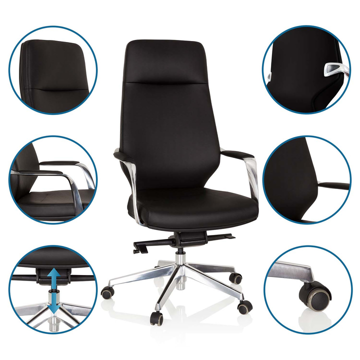 Hjh Office Chefsessel Bürostuhl Drehstuhl Velvet Kunstleder Schwarz Armlehnen B-Ware - 4251084663209