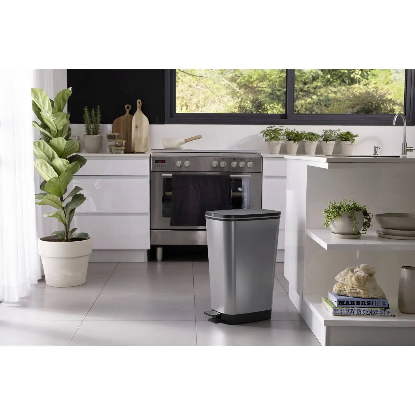 B-Ware Curver Chic Bin Style Abfallbehälter Mülleimer Mülltonne Silber Kunststoff 45 L - 8013183073336