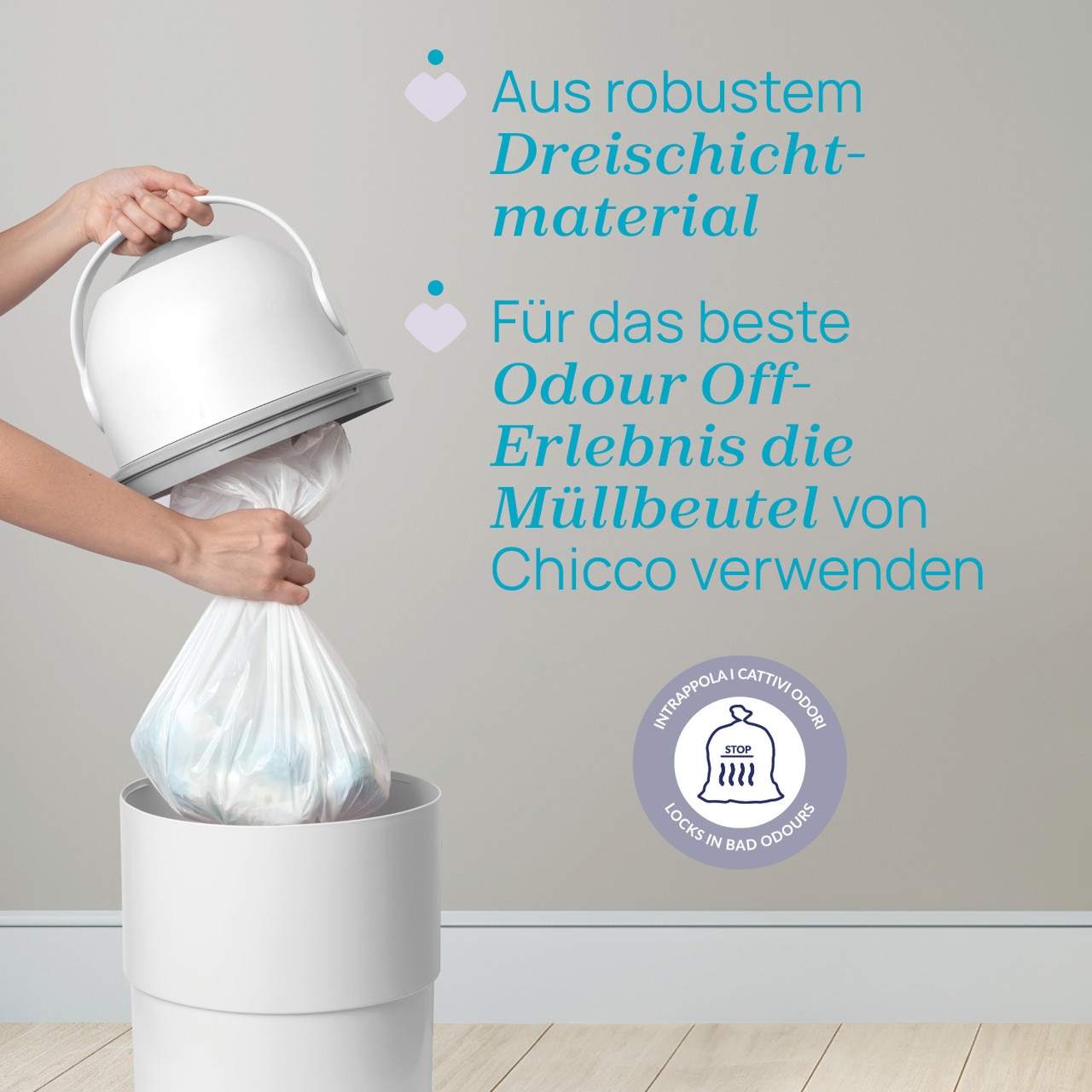 B-Ware Chicco Müllbeutel Beutel Odour Off 3x15 Stück Geruchsschutz Windelbeutel 4 Sets - 8058664180769