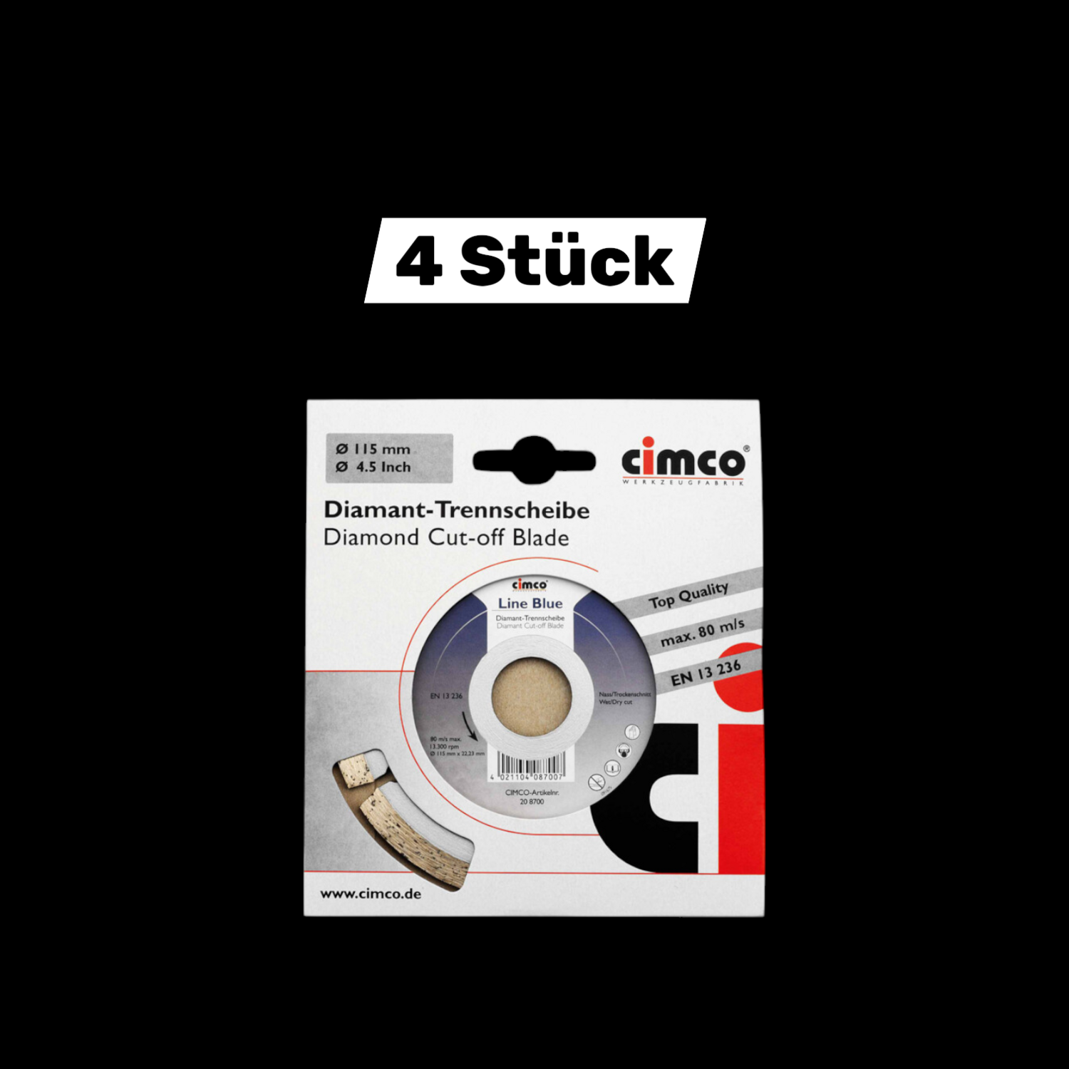 Cimco Diamanttrennscheibe Trennblatt D115mm Winkelschleifer Kalksandstein 4 Stüc B-Ware - 4021104087007