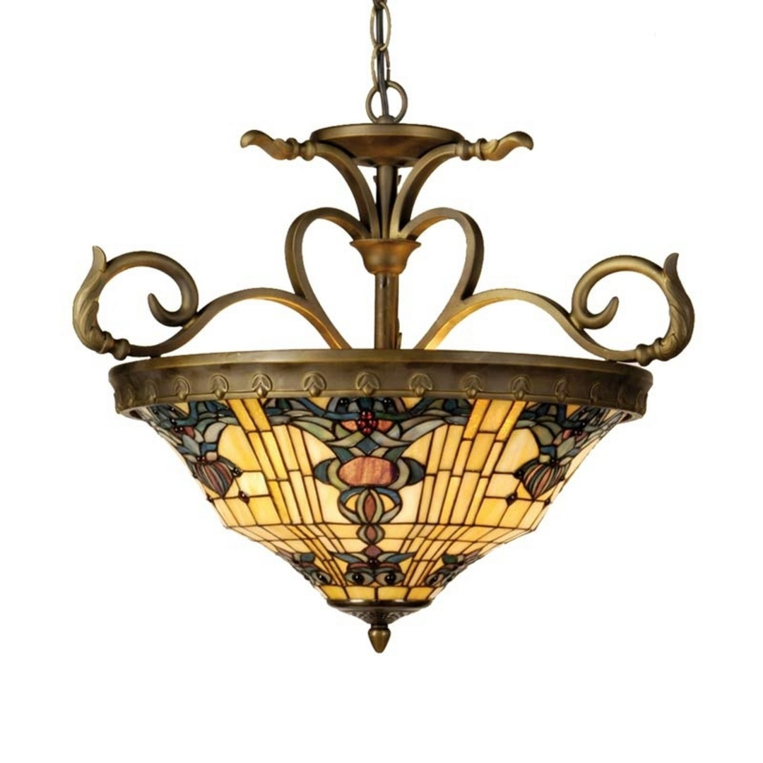 Clayre&Eef Hängeleuchte Pendelleuchte Tiffanystil Anthia 2 Creme Gelb E27 3x60 W B-Ware - 8717459240056