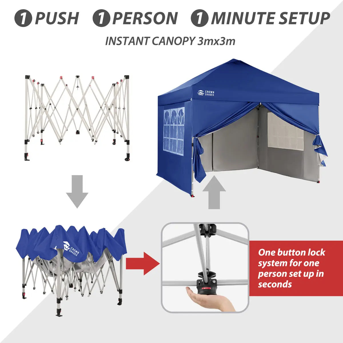 B-Ware Crown Shades Pavillon 3x3m Faltpavillon 4 Seitenwände Uv50+ Graue Version - 1