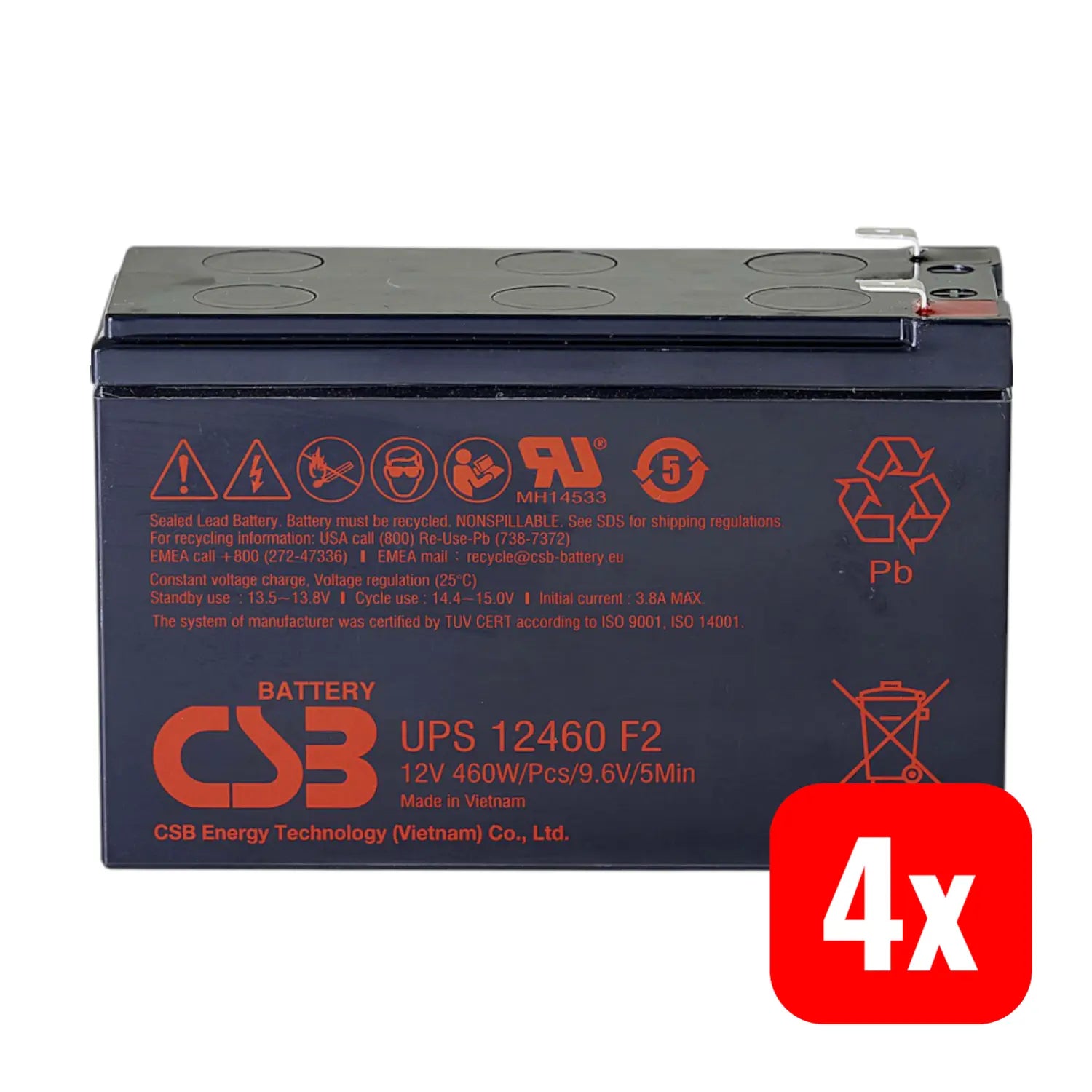 B-Ware Csb Battery Ups 12460 High Rate Ups12460 F2 Akku 12 V 9.6 Ah Blei Vlies Agm 4 Stück - 2050006484043