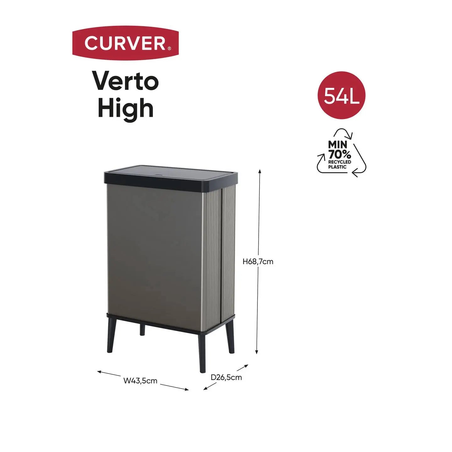 B-Ware Curver E Com Verto Bin Abfalleimer Müllbehälter 54 L Hoch Schwarz Kunststoff - 3253924860527