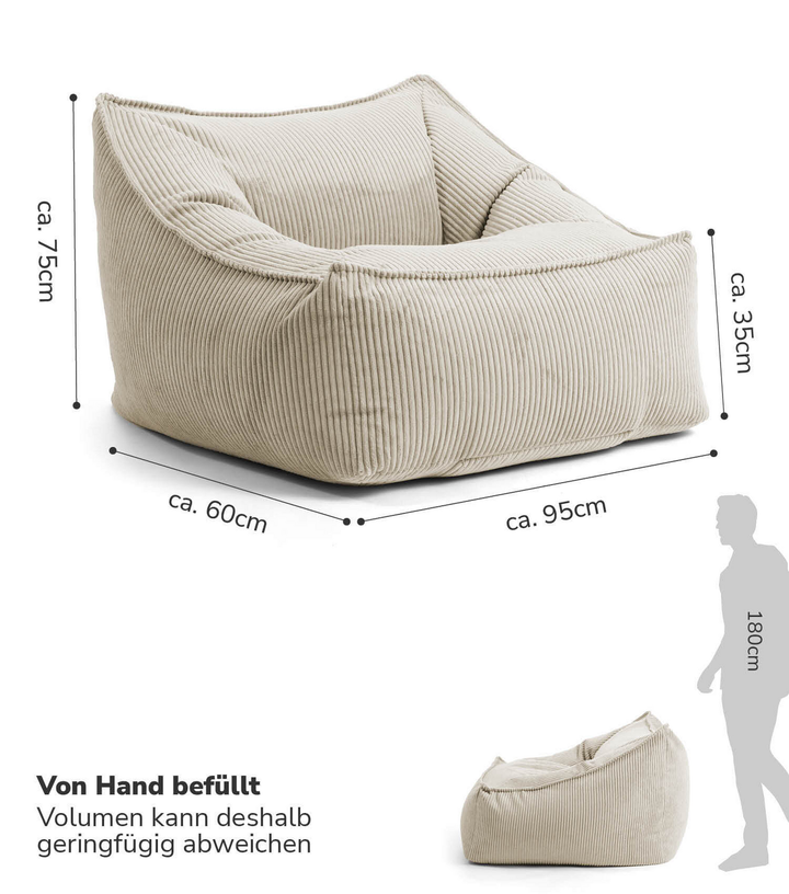 mokebo  'Der Lümmel' Sitzsack Sessel Cord XXL Sitz Kissen Cord Sessel Beige