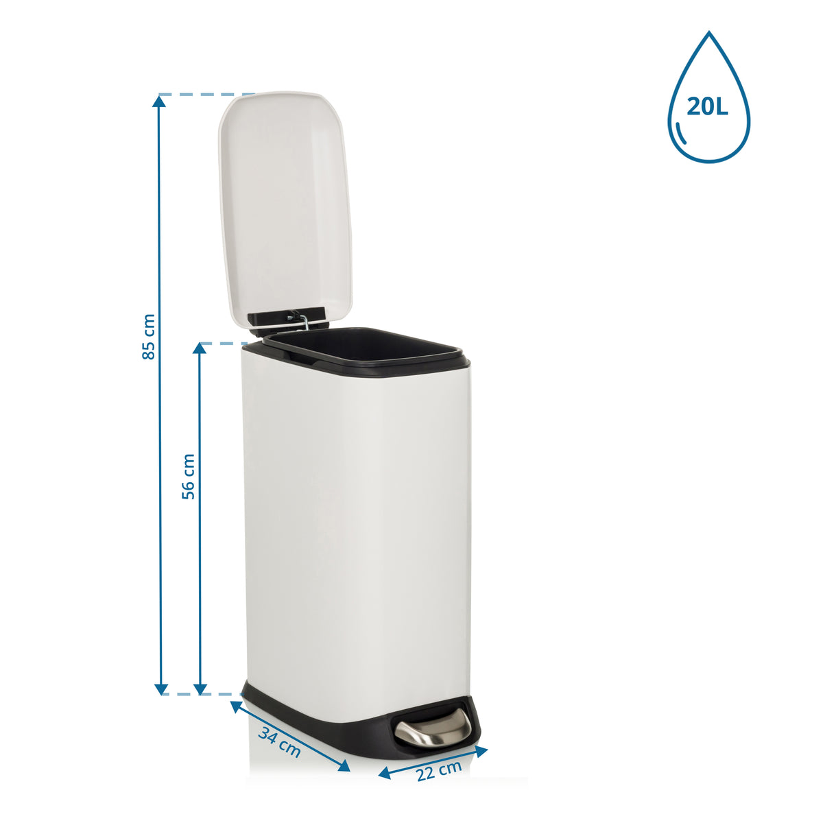 hjh OFFICE CLEAN SLIM Abfallsammler Mülleimer 20L Stahl weiß Treteimer Mülltonne - 4064323045717