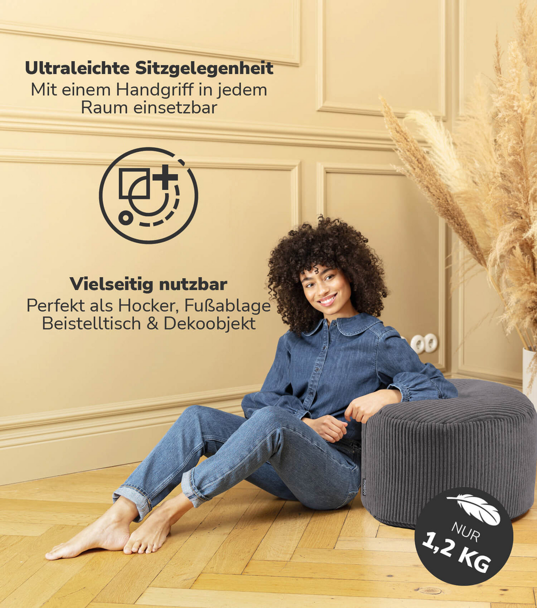 Mokebo Pouf, Hocker O. Sitzhocker Aus Cord 30x50 Cm 'Der Faule Lenz', Bodenkisse B-Ware