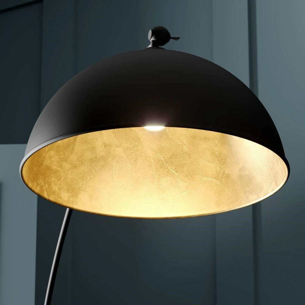 Lampadaire incurvé Lindby de qualité B, Jonera noir et or, Lesela767