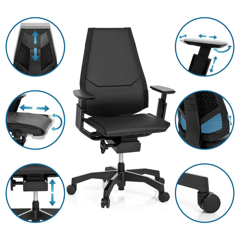 hjh OFFICE Bürostuhl Drehstuhl Stuhl GENIDIA BLACK Leder schwarz Lordosenstüt175 - 4251084609856