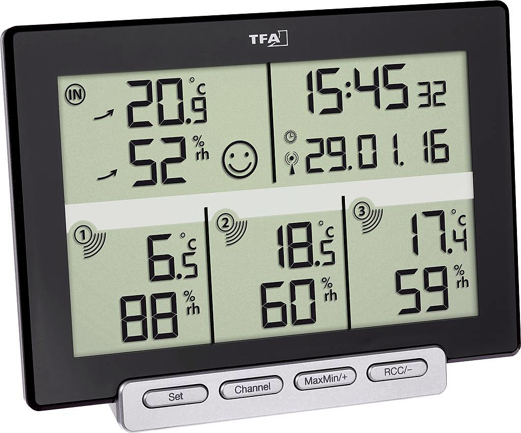 TFA Dostmann Multi-Sens Funk-Thermometer Hygrometer Wetter Messgerät Schwarz