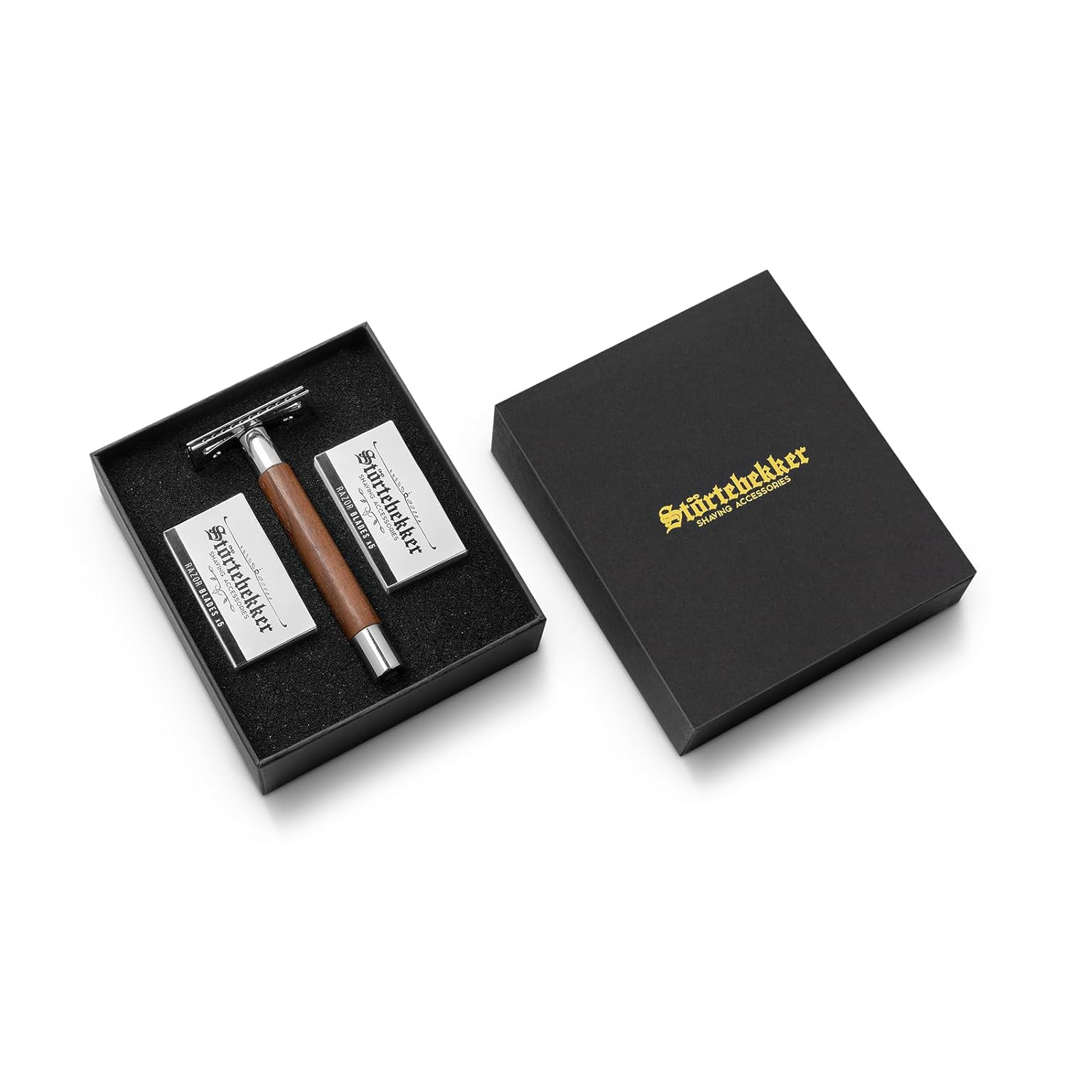 B-Ware Störtebekker Premium Rasierhobel Solingen Rasierer Herrenrasierer Set Walnuss