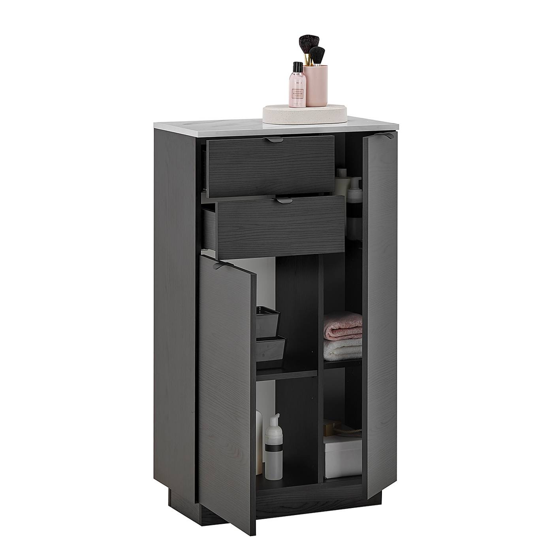 Casa Midischrank NEWARK Kommode Sideboard Schwarz Struktur Marmor Hell Dekor