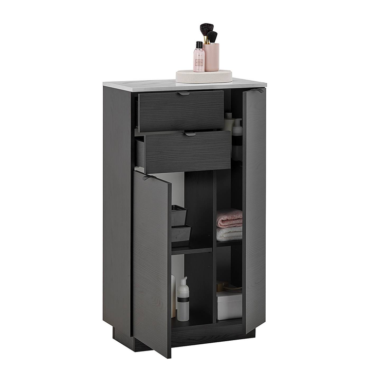 Casa Midischrank NEWARK Kommode Sideboard Schwarz Struktur Marmor Hell Dekor