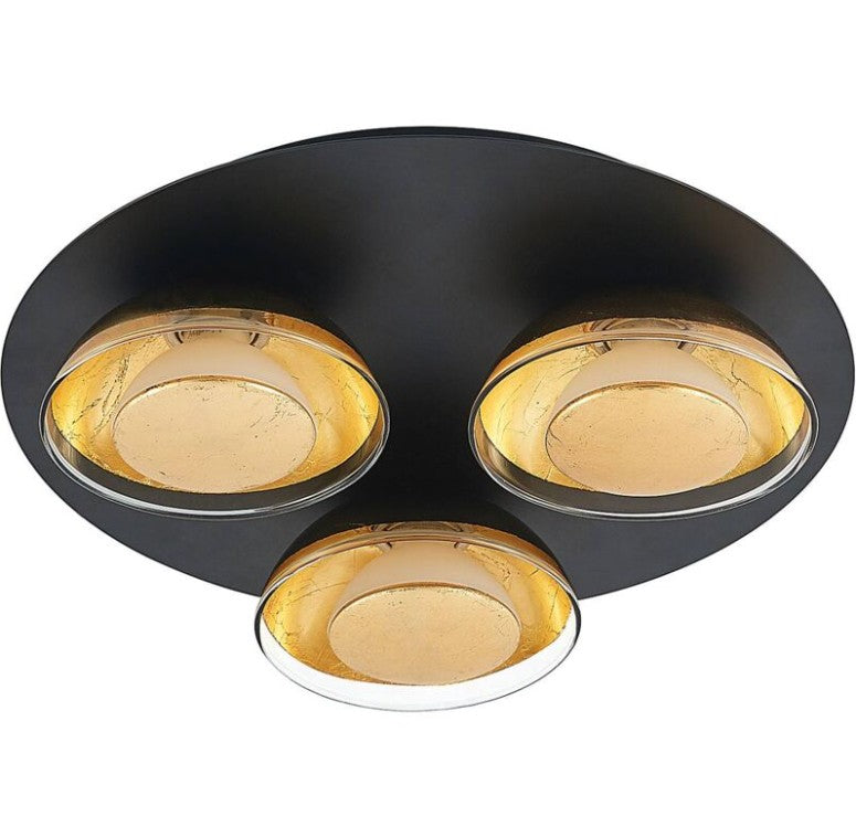 Lindby Deckenlampe Erin Glasleuchte schwarz gold Ø30cm 3-flammig GU10 - 4251911708639