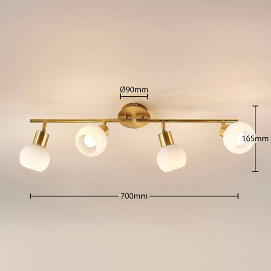 Plafonnier LED Lindby de qualité B, modèle Elaina, 4 lumières, laiton, 835