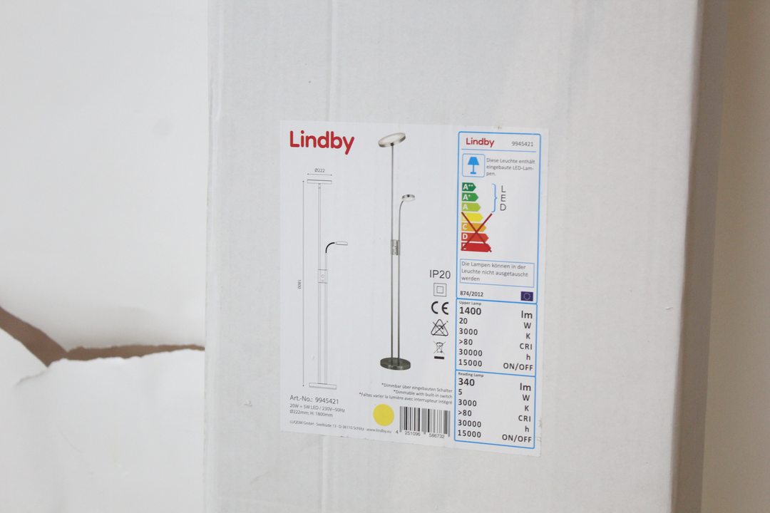Lindby Seppa LED-Stehleuchte Lampe Leuchte Stehlampe IP20 230V 180cm rund nickel