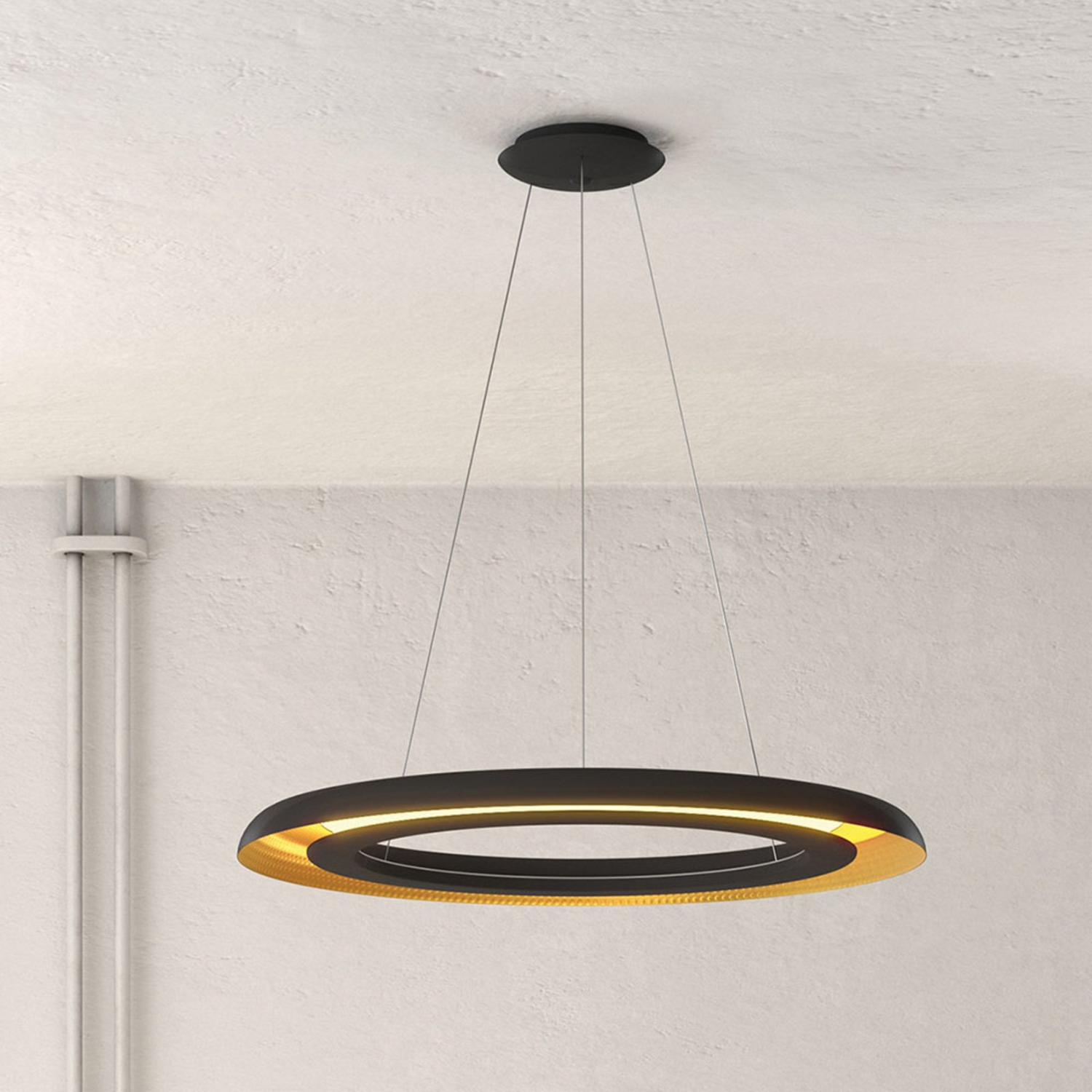 B-Ware Acb Iluminación Led Hängeleuchte Hängelampe Lampe Leuchte Shiitake Schwarz/Gold