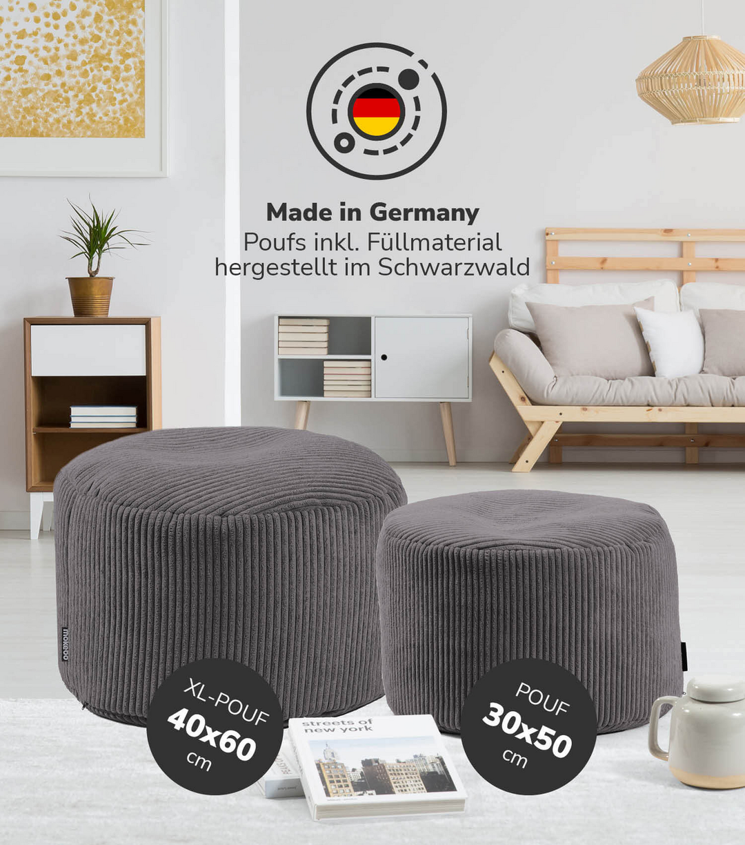 Mokebo Pouf, Hocker O. Sitzhocker Aus Cord 30x50 Cm 'Der Faule Lenz', Bodenkisse B-Ware