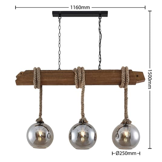 Lucande Mevan Hängeleuchte Mit Holzbalken Smoke Deckenlampe Pendelleuchte E27 B-Ware - 4251911711288