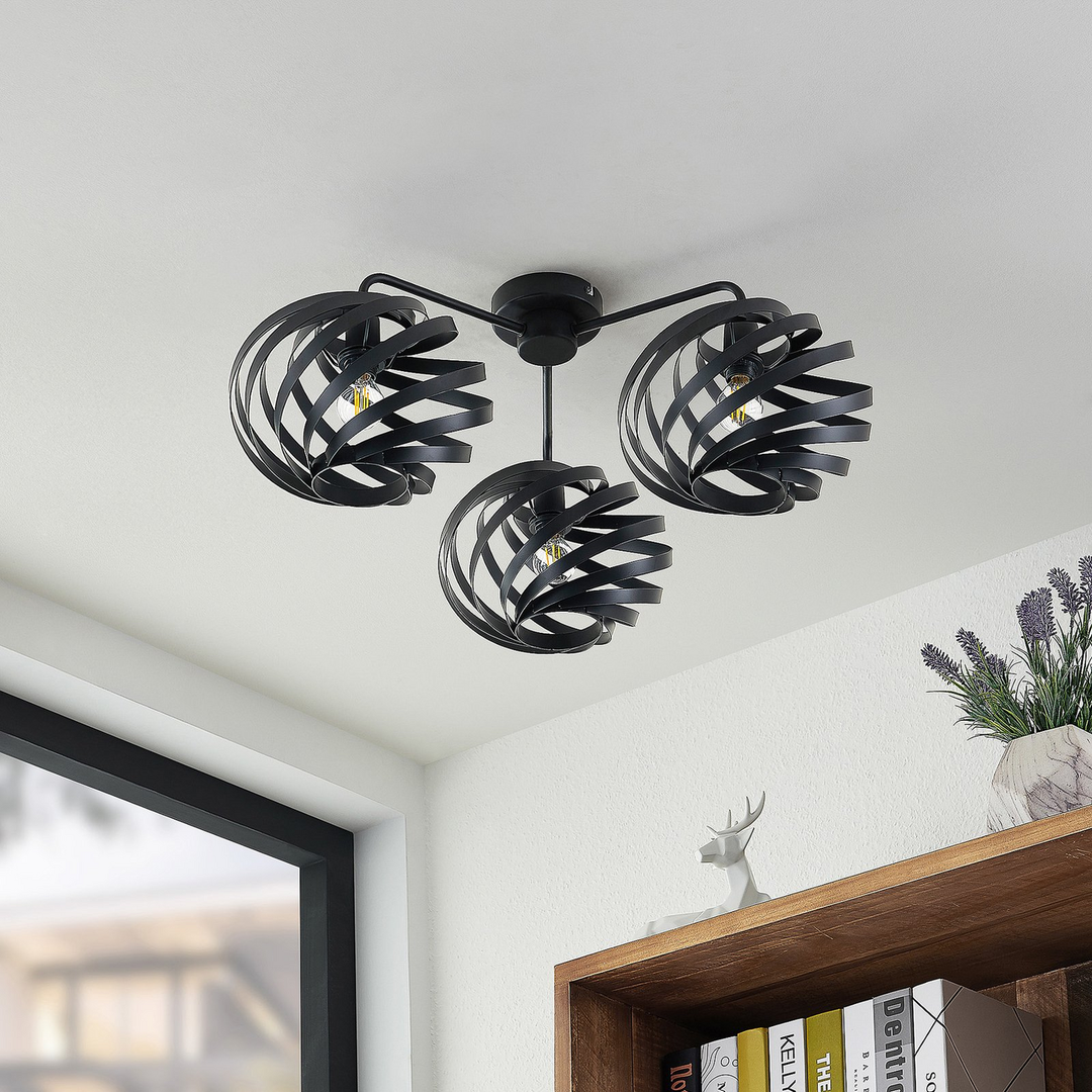 Lindby Niobano Deckenleuchte Deckenlampe Deckenlicht Lampe aus schwarzem Stahl