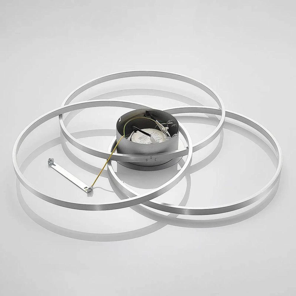 Plafonnier LED Lindby Riley de catégorie B, à intensité variable, en aluminium, 40 W, ø 80 cm