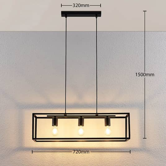 Lindby Käfig-Hängeleuchte Lampe Leuchte Hängeleuchte Emily in Schwarz, 3-flammig