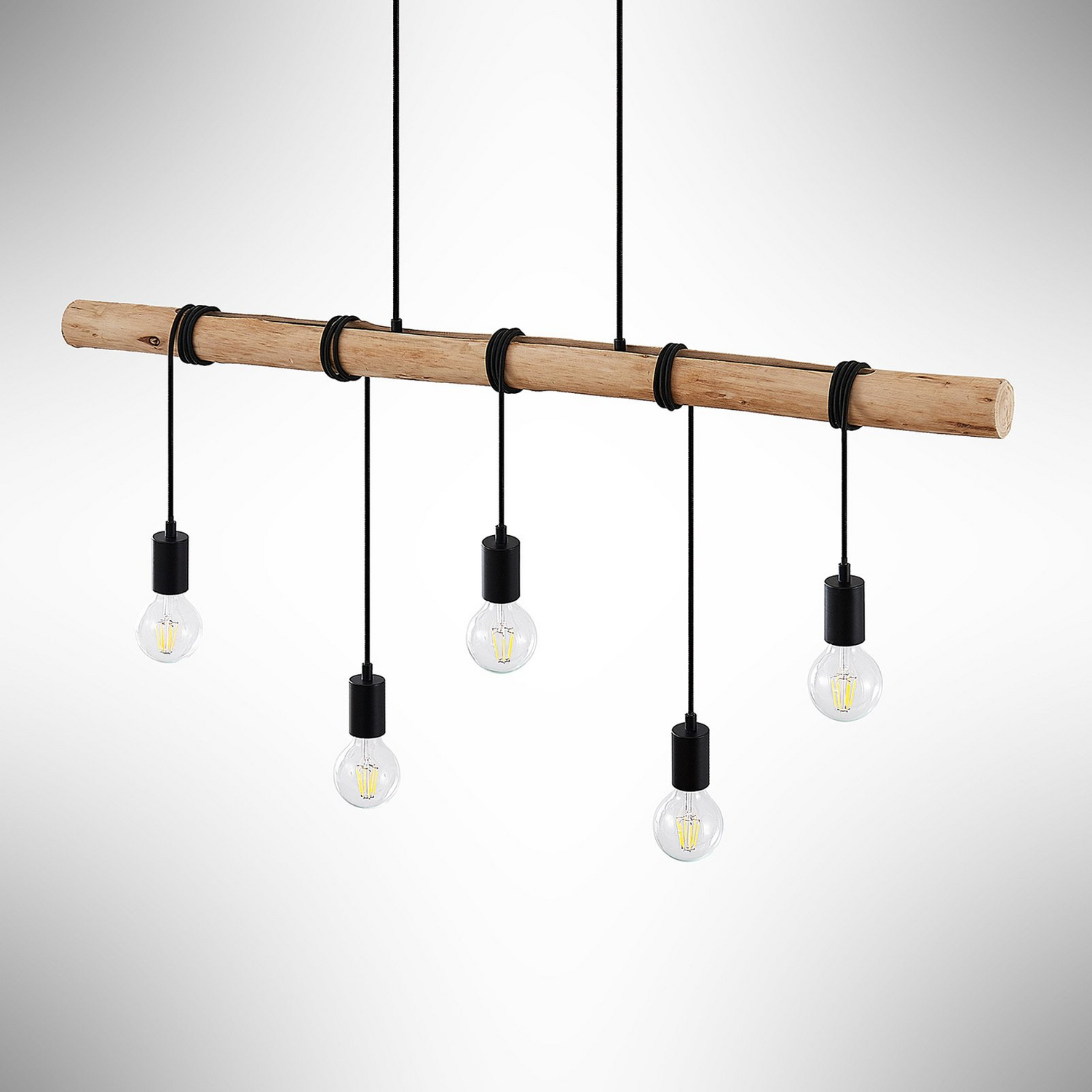 Suspension Lindby Rome, luminaire suspendu à poutre en bois, 5 ampoules, produit de seconde main 