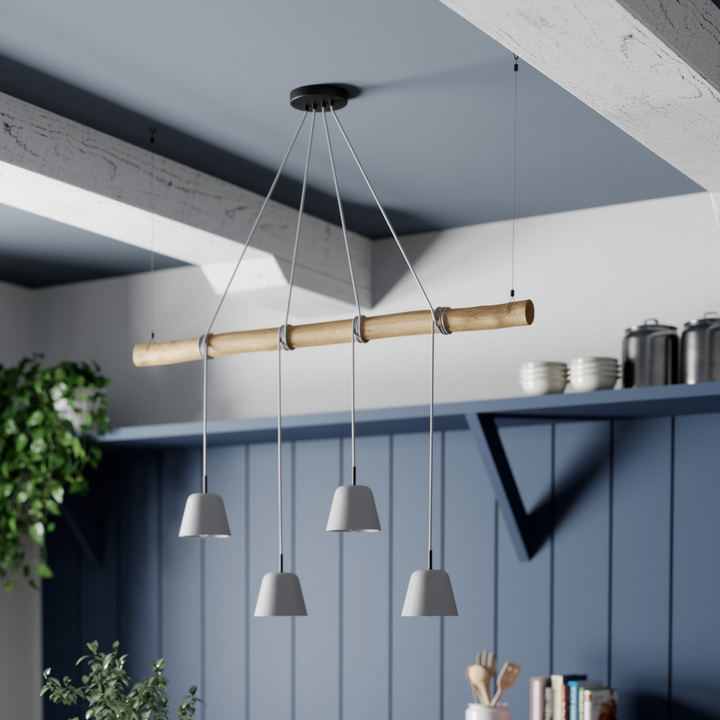 Lucande Asta Pendelleuchte Hängeleuchte Deckenlampe Lampe Leuchte Holz Grau 728 B-Ware - 4251096566321