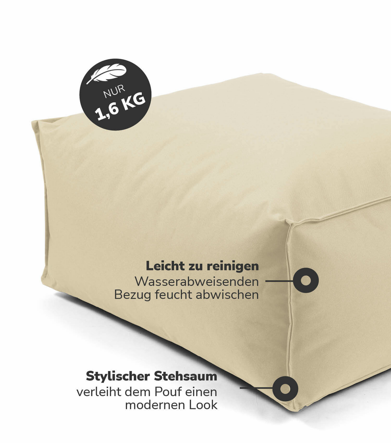 B-Ware Mokebo Outdoor Pouf Hocker 'Der Ruhepouf' Sitzhocker Sitzsack 60x45cm Beige
