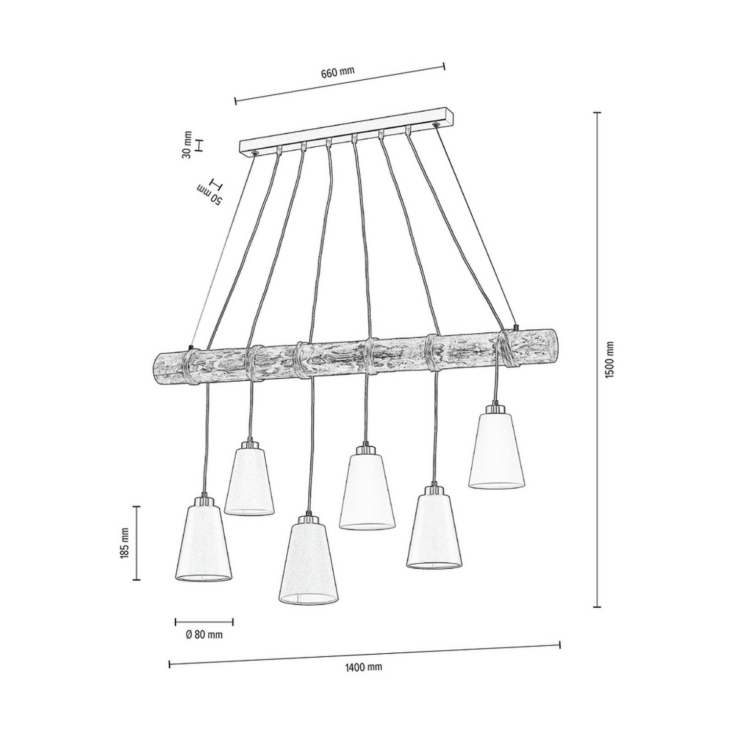 Euluna Pendelleuchte Como Hängeleuchte Hängelampe Deckenlampe 6 Flammig Walnuss B-Ware - 5904496510942