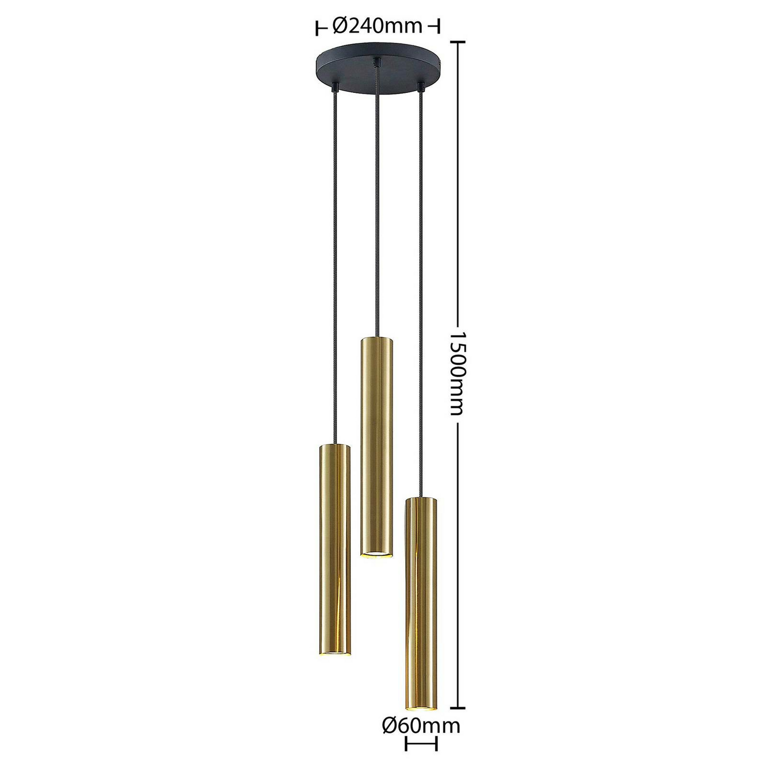 Suspension Lindby Joffrey, plafonnier, 3 lumières en laiton 