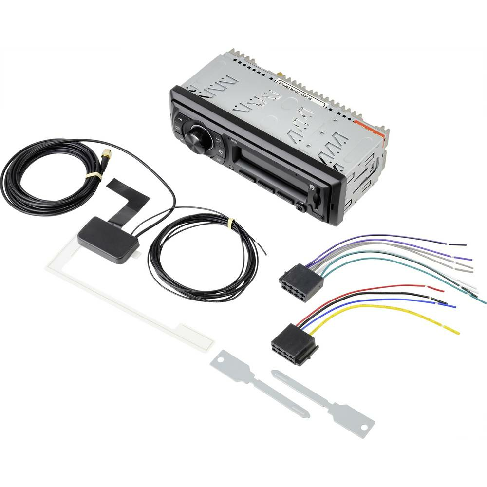 Autoradio Renkforce RF ARA 300 DAB+ Bluetooth USB SD AM FM (réf. 972) avec antenne DAB.