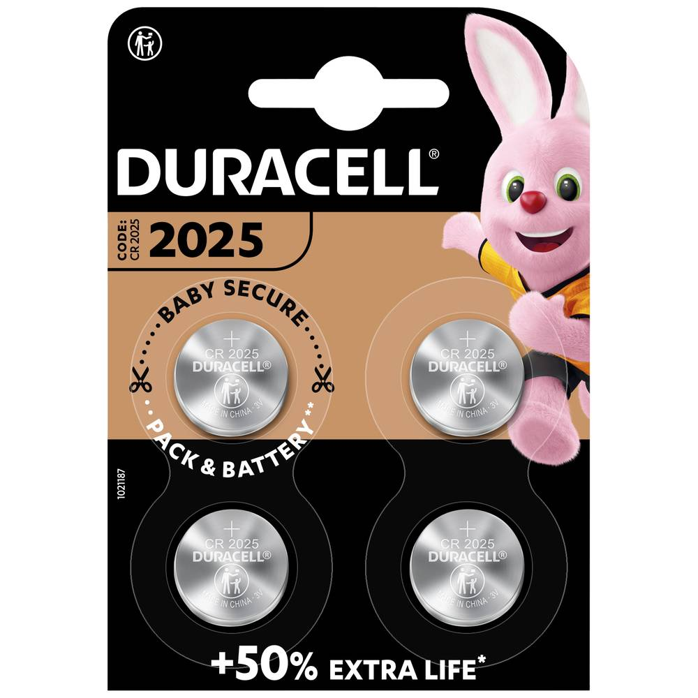 Duracell Knopfzelle CR 2025 3 V 165 mAh Lithium Elektro 2025 4er-Set