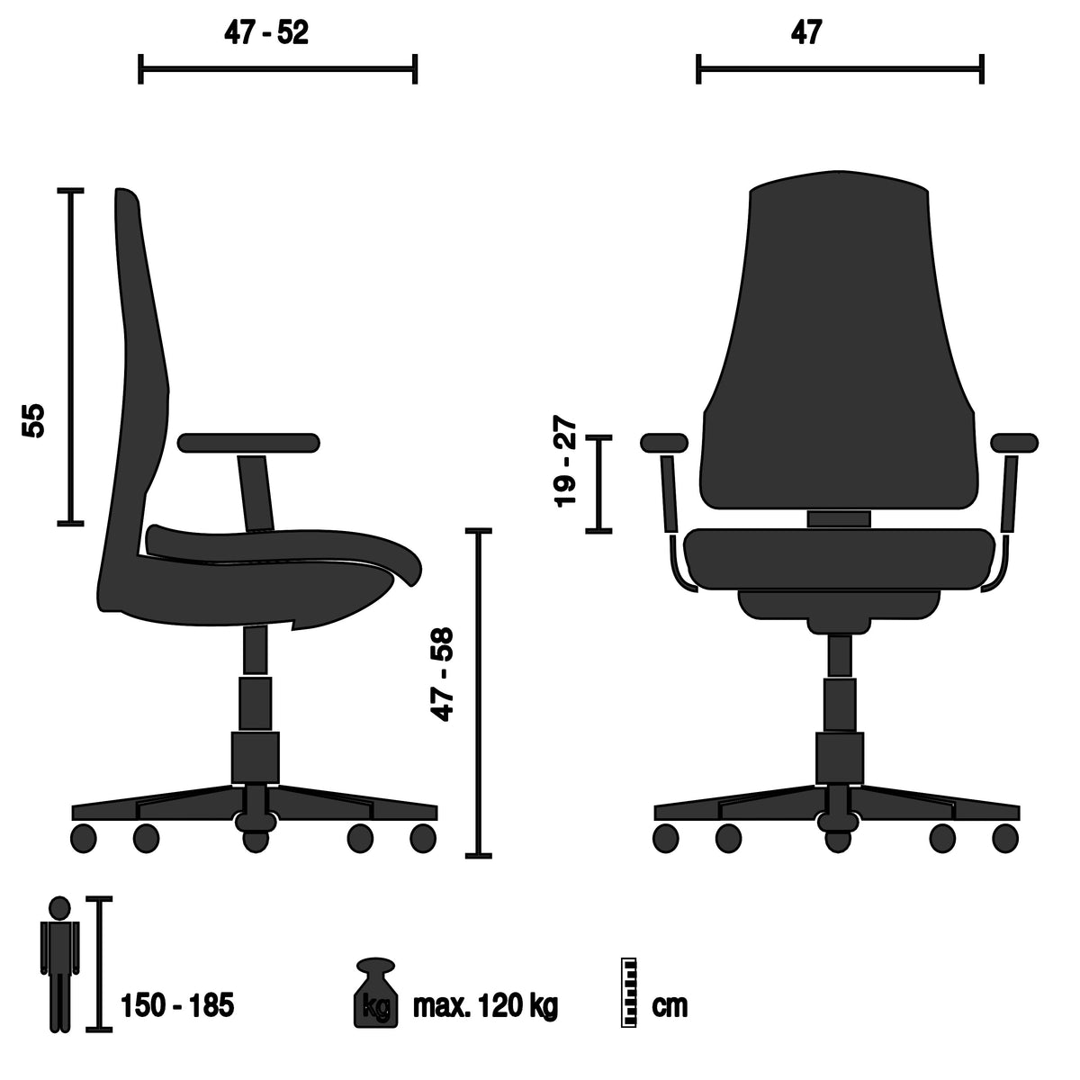 hjh OFFICE Bürostuhl Chefsessel Drehstuhl Stoff schwarz Armlehne Lendenstütze - 4260182551271