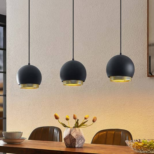 Lucande Sivanel Hängeleuchte Hängeleuchte Lampe Leuchte Dreiflammig Gold Schwarz B-Ware - 4251911726336