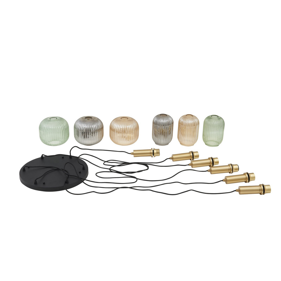 Lindby Hängeleuchte Doroteo Grün Amber Grau Glas Deckenlampe Hängelampe Lampe647 B-Ware