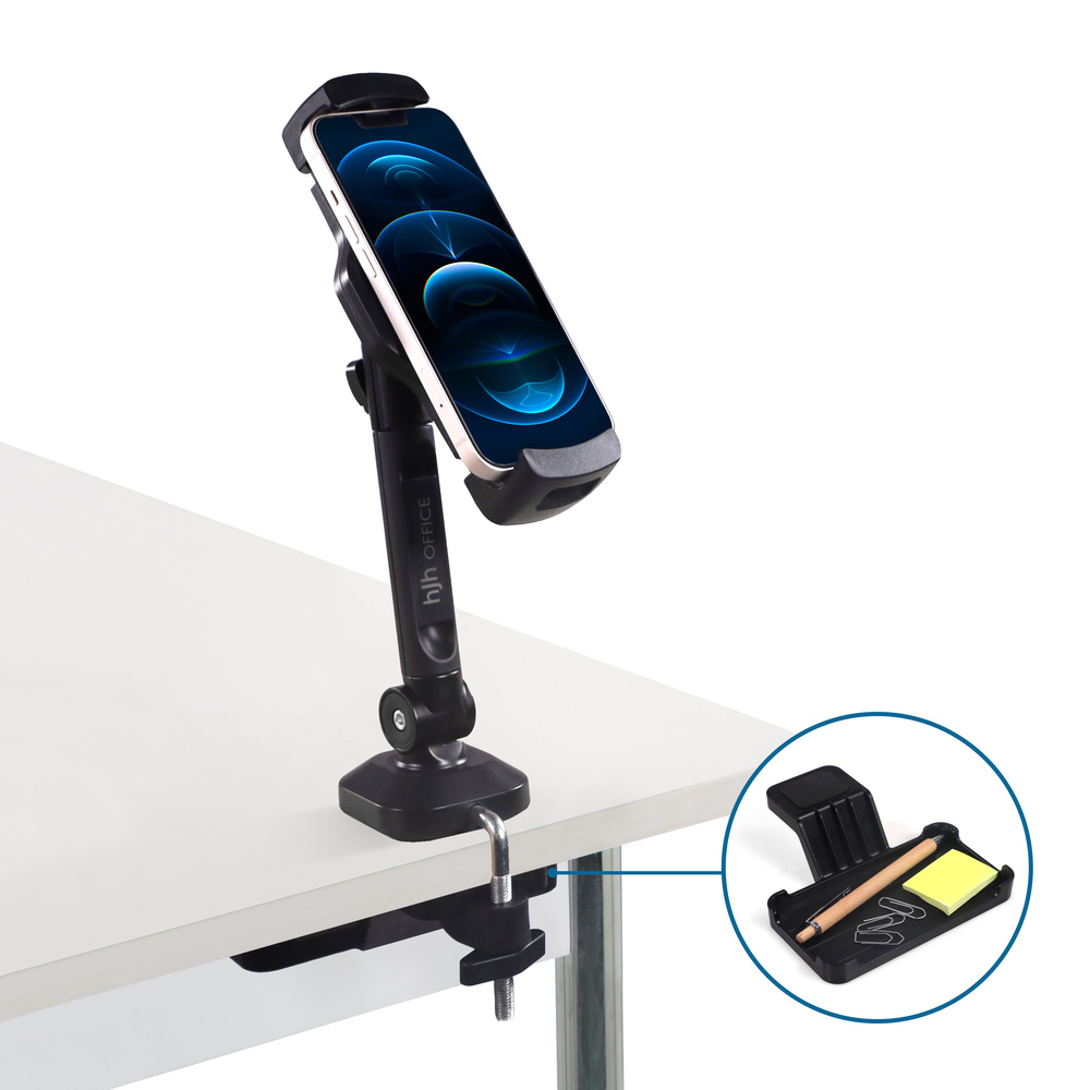 hjh OFFICE Handyhalterung Tablethalterung FLEXMOBI III mit Schraubklemme Metall